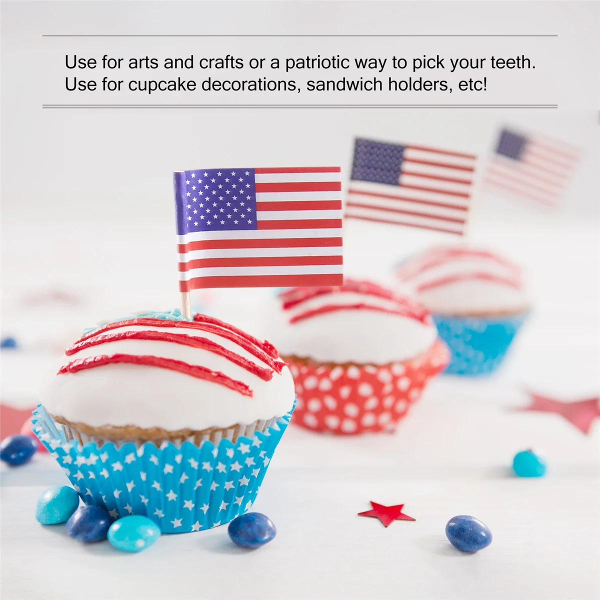 100 American Flag ไม้จิ้มฟัน Cupcake ตกแต่งแซนวิช Mini อาหาร