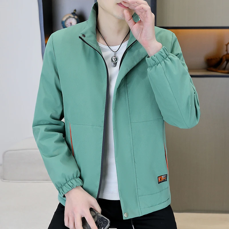 

Мужская демисезонная куртка свободного кроя с воротником-стойкой, повседневная рабочая одежда, ветровка из полиэстера на молнии