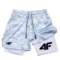 2-in-1 men's fitness running shorts with compression pad mobile phone pocket towel ring men's shorts