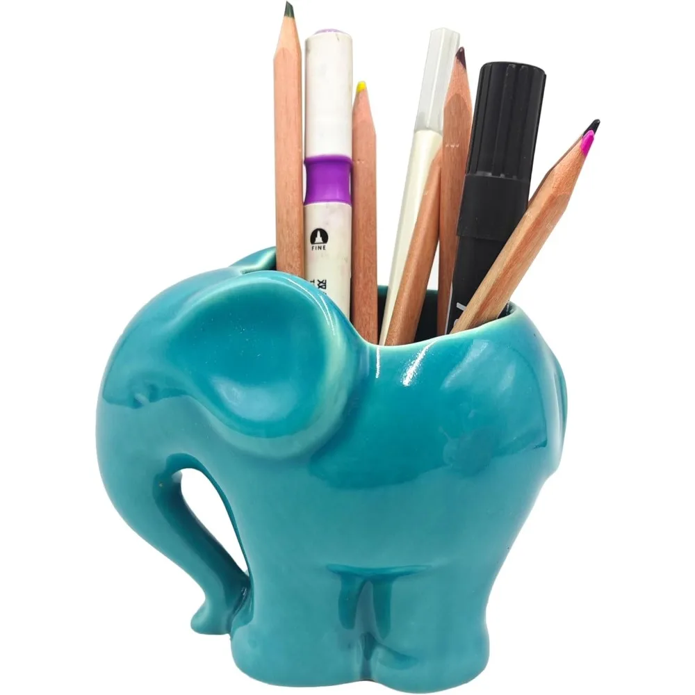 

Elephant Planter Pot for Succulents - Ceramic Small Plant Pot with Drainage Hole, Cute Makeup Brush Holder, Pen Pencil Holder fo