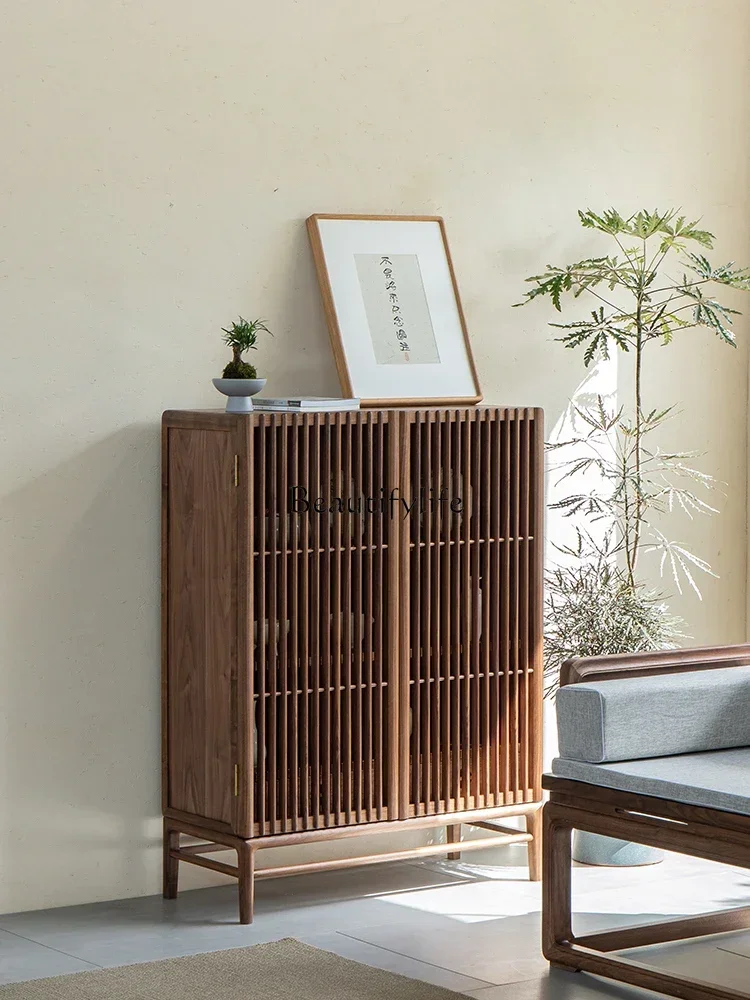 

New Chinese side cabinet, black walnut solid wood storage, living room locker