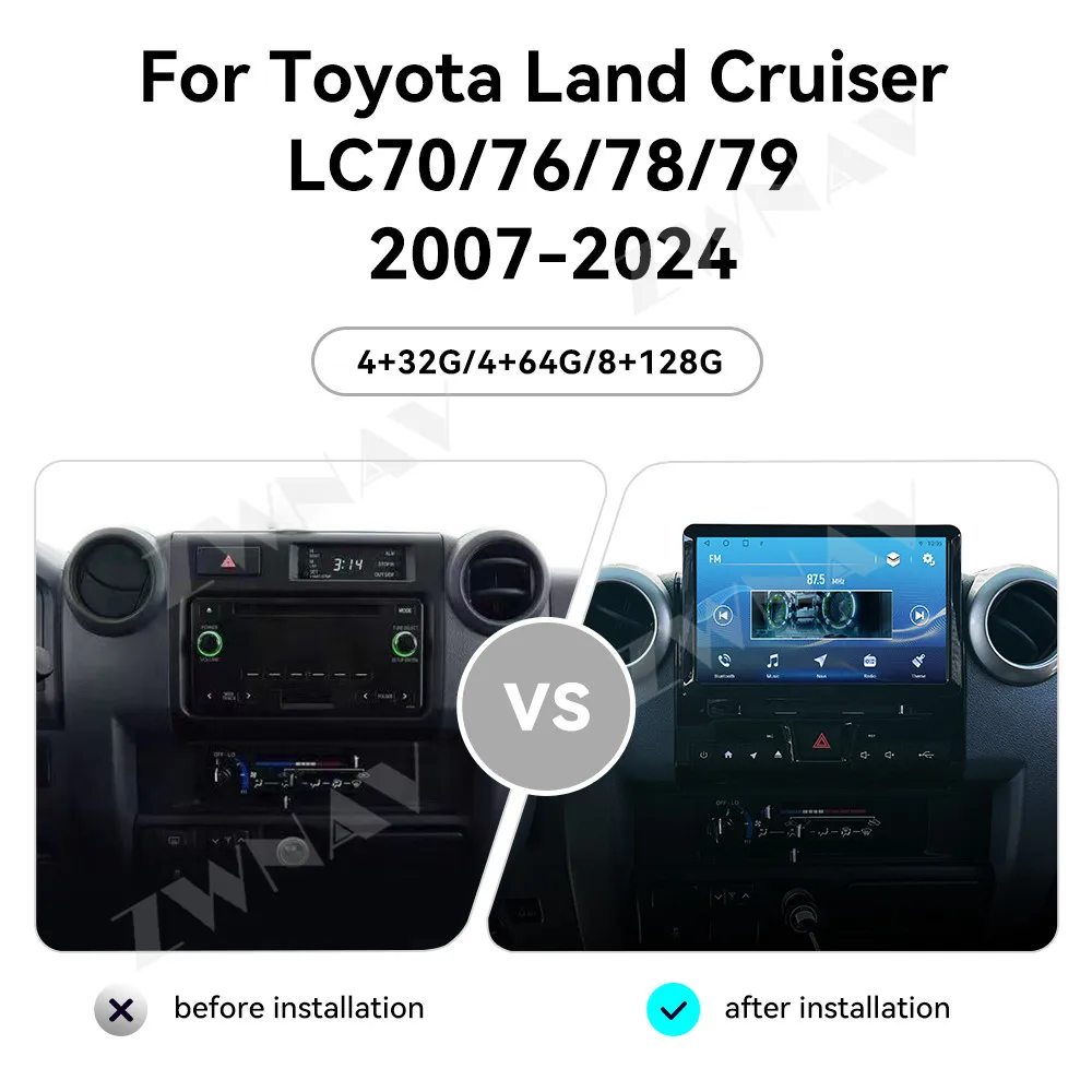 Android 14 CarPlay For Toyota Land Cruiser LC70/76/78/79 2007-2024 GPS Navigation Multimedia Player 9inch Touch Screen Head Unit