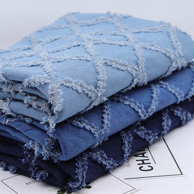 Hook Flower Plaid Thick Denim Fabric Top Jeans Coat Luggage Bag Diy Sewing Fabric