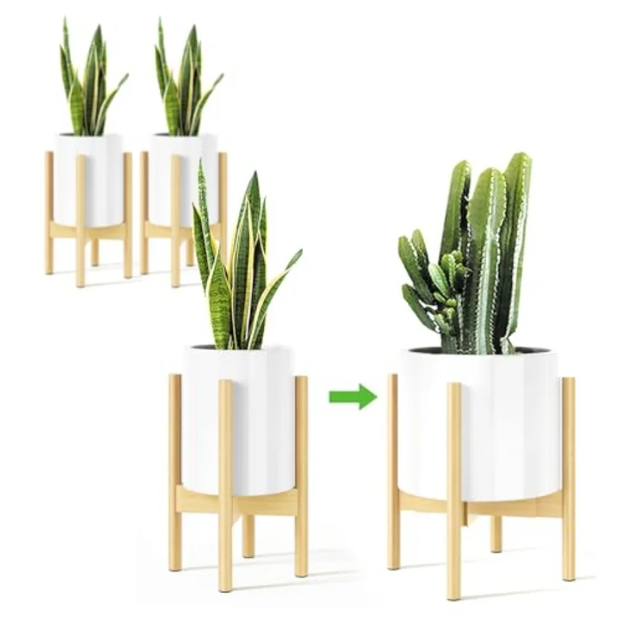 

Подставка для комнатных растений: регулируемая ширина, подходит для горшков 8-12 дюймов - бамбуковая подставка в стиле середины века - 14,5 дюймов, одинарная.