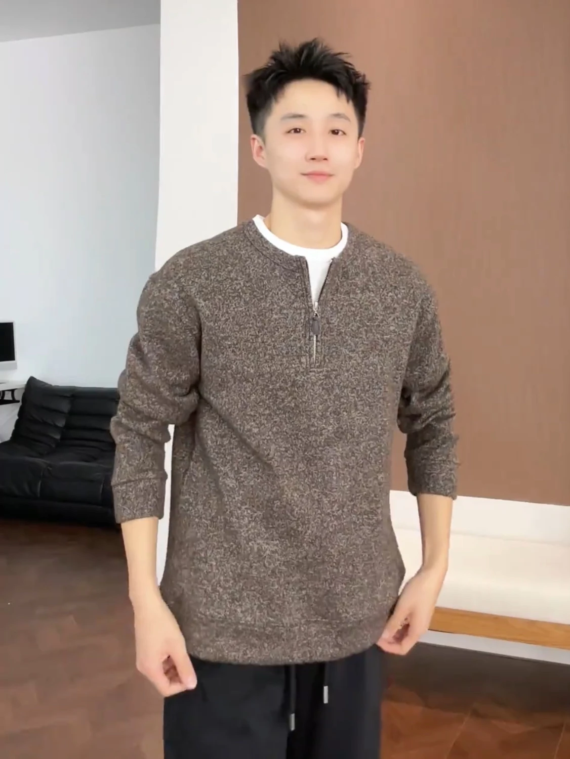 

Winter New Faion Men's Fce Lined Hoodie f Zip round Ne Pullover Casual Wear Comfortable Warm Thiened Sweatirt