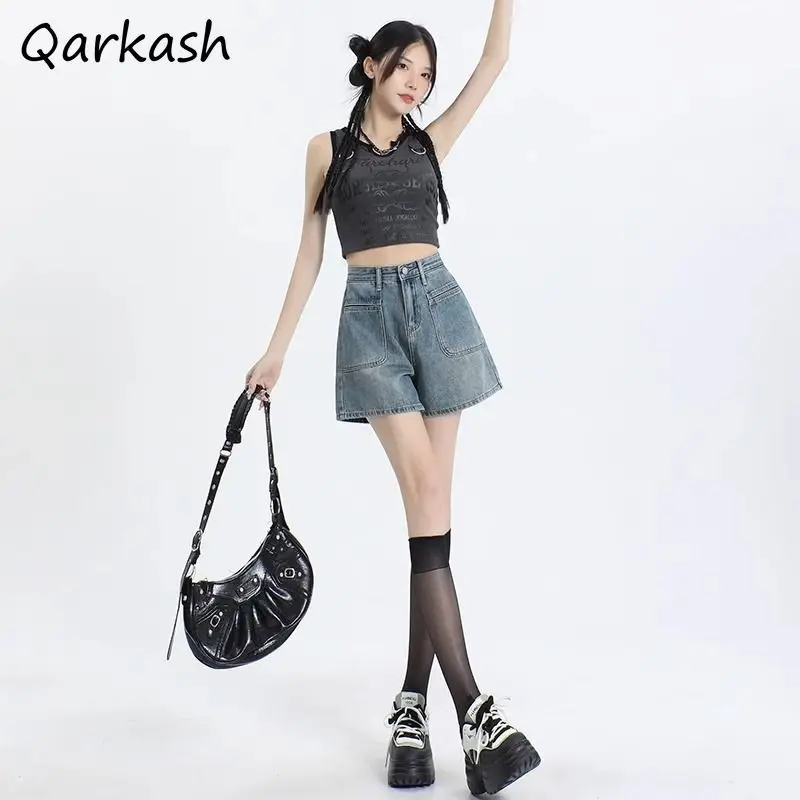 

Shorts Women Vintage Blue Hot Sweet Spicy Girls Pockets All-match Streetwear American Style Loose Casual Fit Summer Fashion Chic