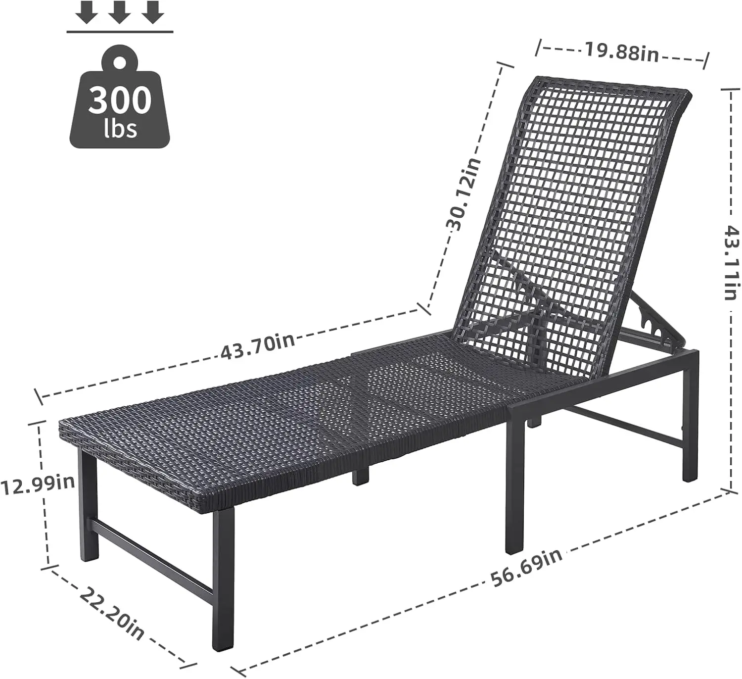 Lounge Chair Set of 2, Rattan Pool Chairs with Adjustable Backrest, Rustproof Aluminum Frame Tanning Chair, for Garden Poolside