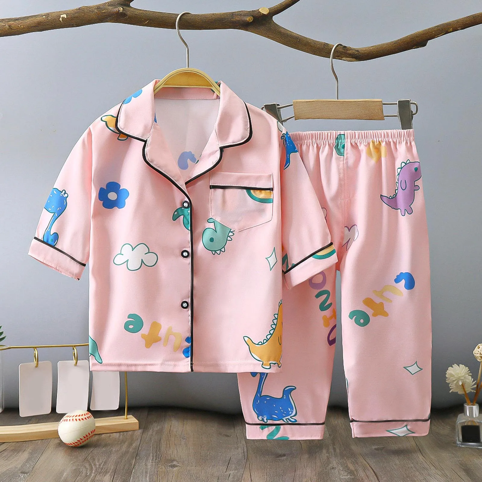 

Sleepwear Pajamas Set Girls Boys Short Sleeve Cartoon Prints Tops Pants 2pcs Outfits Clothes For Children Homewear