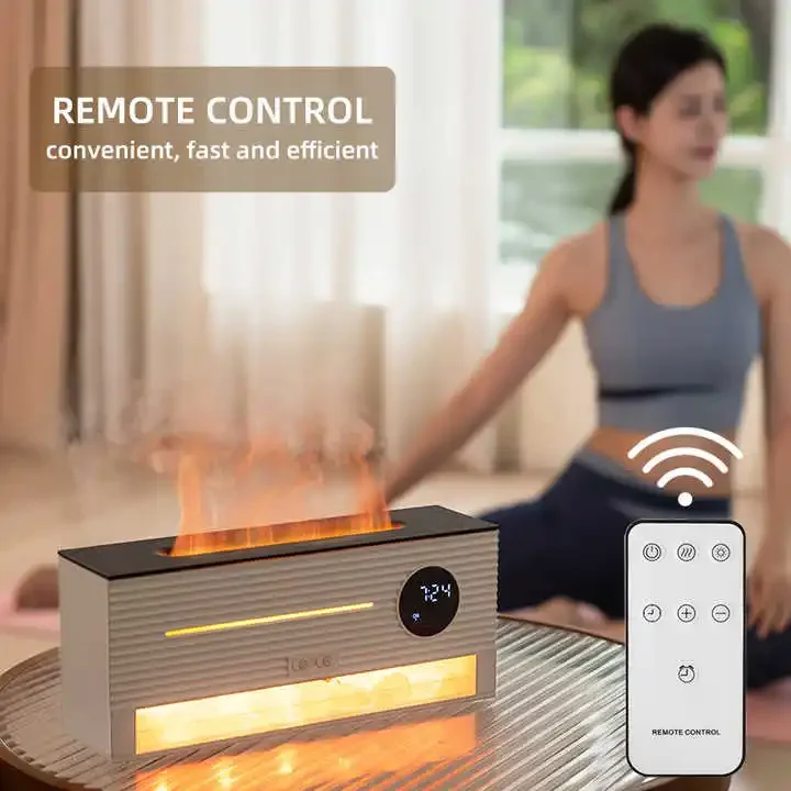 Flame Digital Display Aromatherapy Machine Himalayan Salt Lamp Diffuser Essential Oil Led Alarm Clock Fireplace Air Humidifier