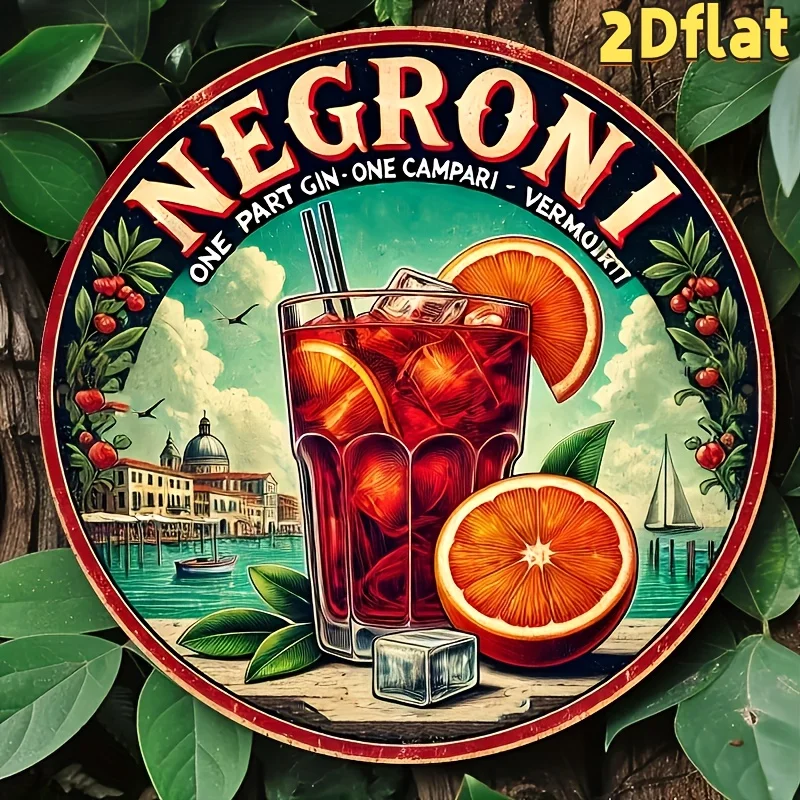 2D Plane - [2D Plane] Rundes Holzschild mit dem Retro-Cocktail Negroni - Geeignet für Zuhause, Küche, Bar, Restaurant