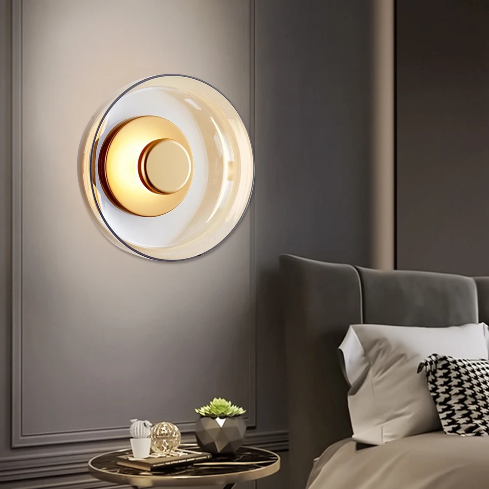 Vintage LED Glass Wall Lamp Minimalist Creative Disc Design Suitable for Corridors Bedrooms Study Rooms Balconies Dining Rooms