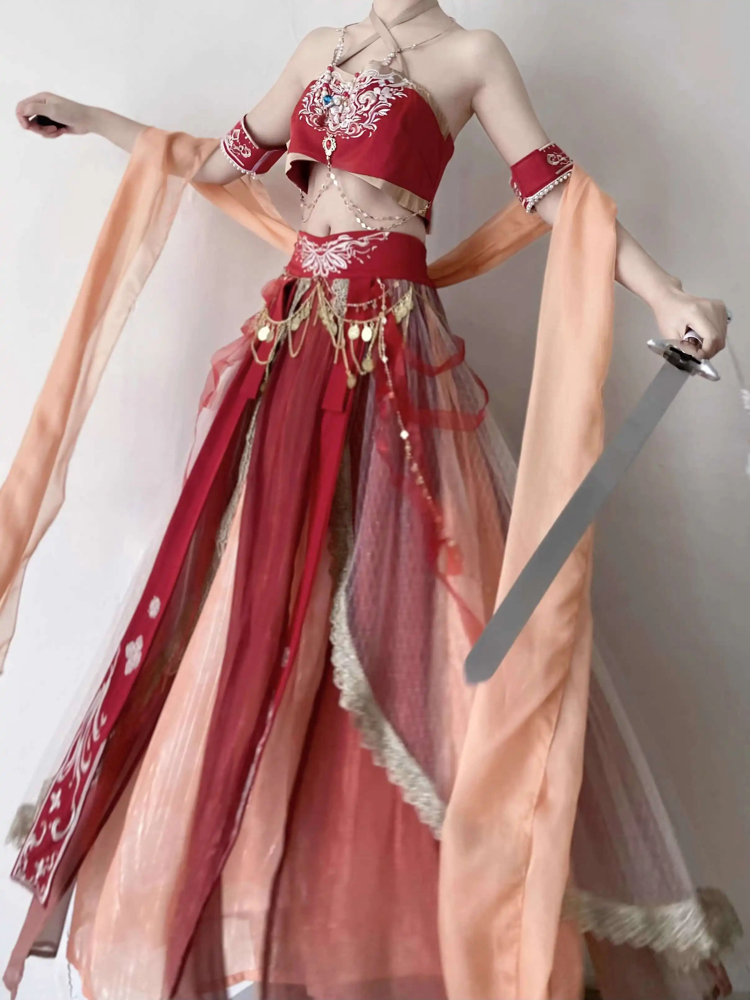 الشائعات الصحراوية Dunhuang تحلق Apsaras نمط غريب Hanfu تحسين عناصر هان الأميرة الرقص المناطق الغربية كوس تأثيري الأحمر #5