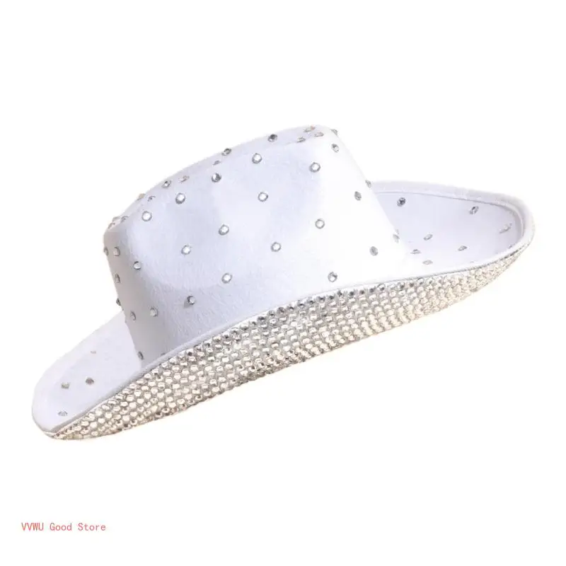 Crystal Cowboy Hat Flickering Brim Hat for Disco House Cocktail Parties