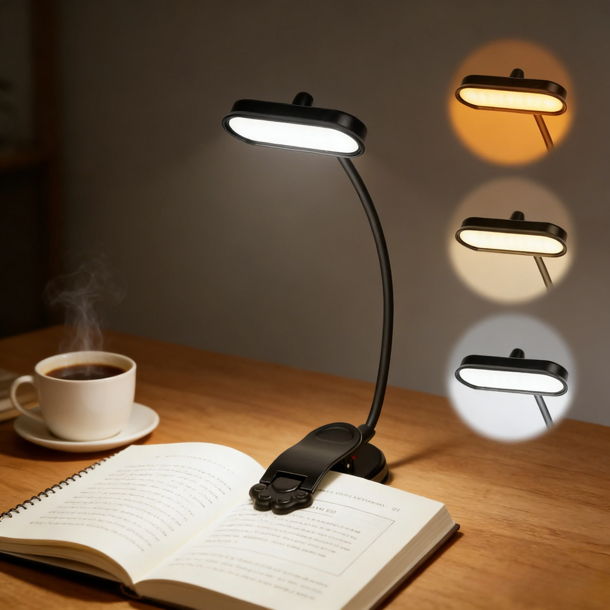 Cute Cat Paw Clip Light for Reading, 3 Light Modes Adjustable Brightness, Flexible Neck Design, For Book Lovers, Great Gift Idea