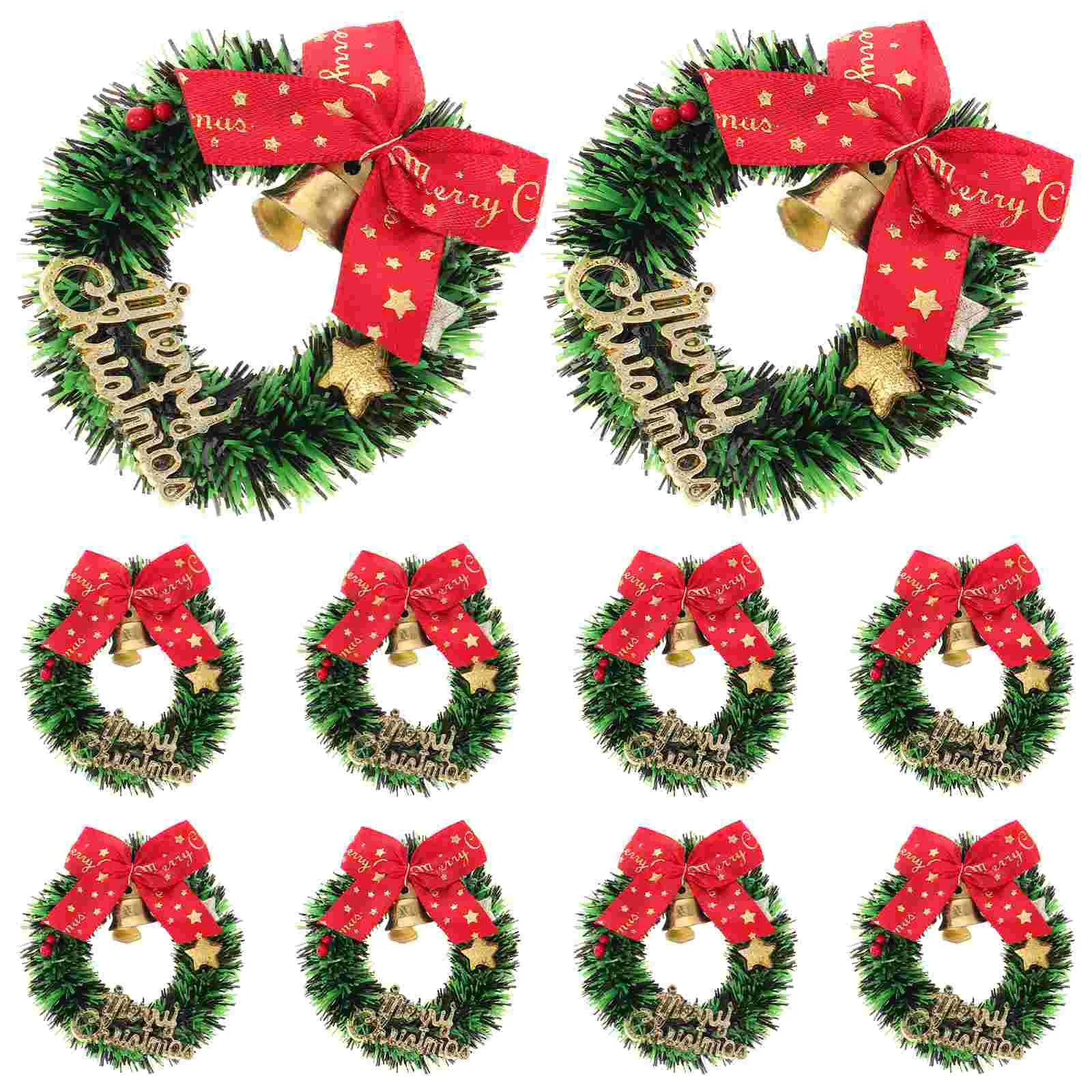 10 Pcs Bow Bell Garland Wreath Curtain Fairy Lights Mini Christmas Hanging Cloth Tree Wreaths Dinner Table Decor