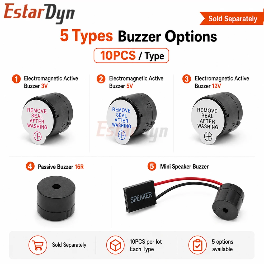 Estardyn 10pcs 12*9.5mm Active Piezoelectric Buzzer 3V-12V Mini Magnetic Continuous Beep Tone Alarm