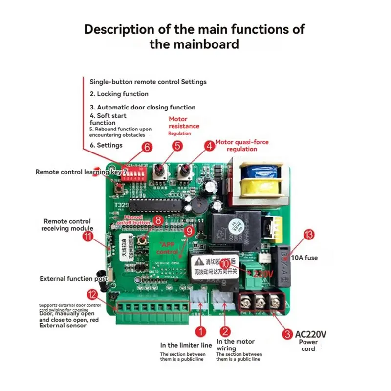 Controller Board For Wifi Sliding Gate Opener With 2 433Mhz Remote Control Motherboard Circuit Card For Automatic Gate