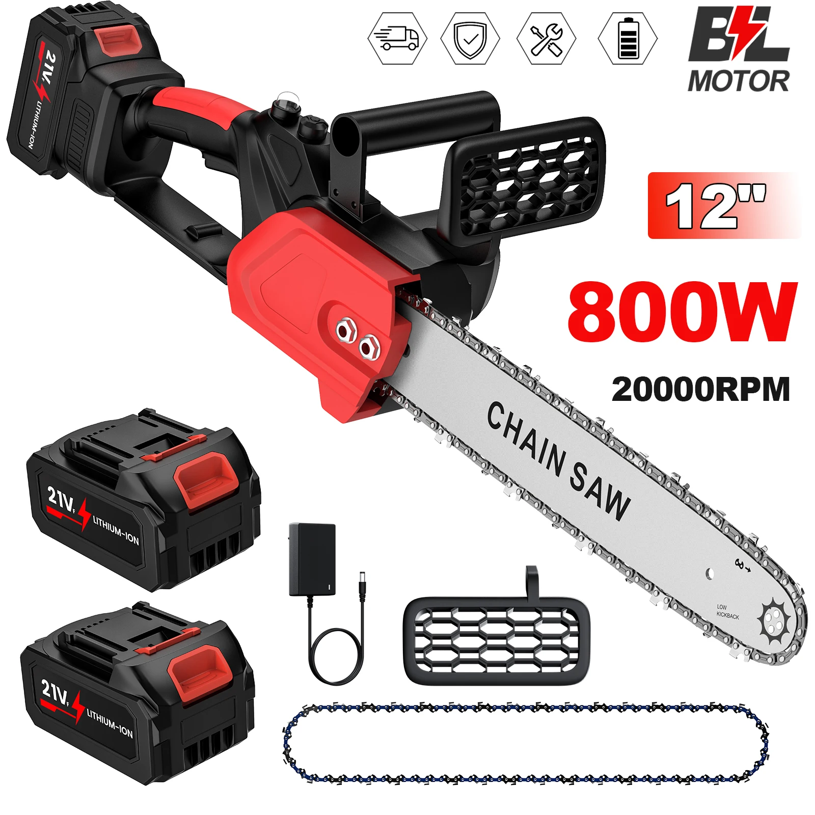 Sierra de cadena sin escobillas de 12 pulgadas, Mini sierra de cadena de corte manual para batería Makita de 21V, sierra eléctrica para carpintería, herramienta eléctrica para hornear