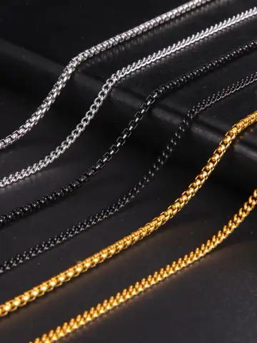 Skyrim Fashion 60cm Long Box Chain Necklace Men Stainless Steel Black Gold Color Link Chains Basic Punk Jewelry Wholesale