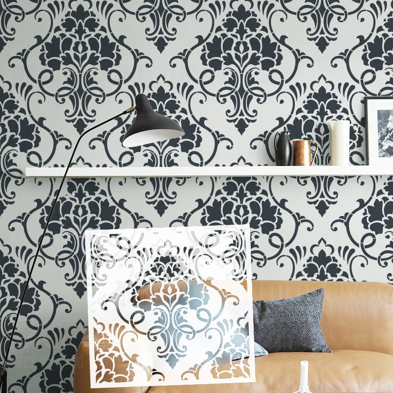 30cm - 70cm Stencil For Painting Decor Wall Putty Template Brick Rollers Larges Decorative Damask Luxury Retro Vintage S026