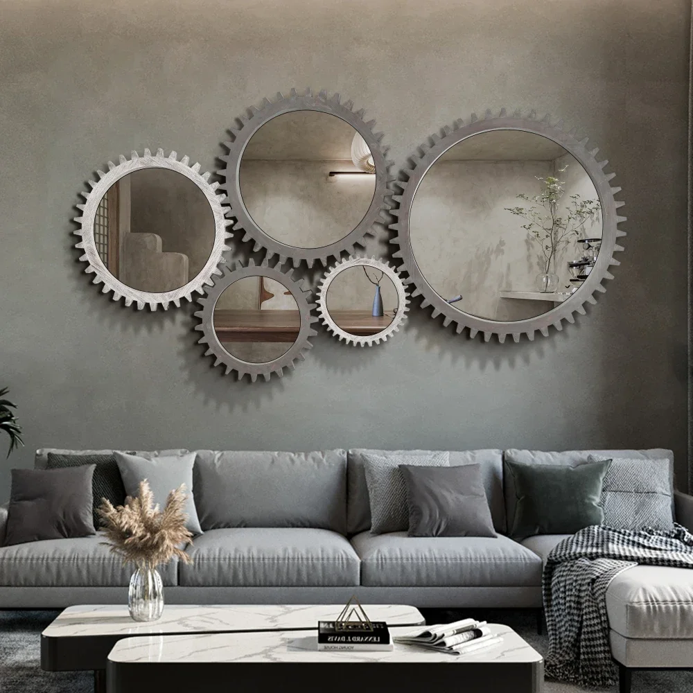 Bath Mirrors Vintage Round Hanging Gear Shape Heavy Decorative Mirror for Bathroom Living Room or Put Together To Your Liking