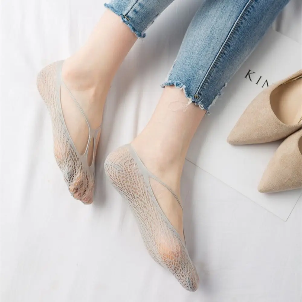 Mesh rutschfeste elastische Blumendruck Sommer High Heel Schuh Strumpfwaren Frauen Samt ​ Socken Niedrig geschnittene Bootssocken Unsichtbare Sling-Socken