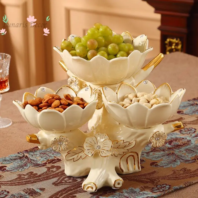 Upscale 3-Tier Decorative Fruit Tray, Multi-layer Candy & Nut Snack Storage Plate for Coffee Table Living Room Ornament