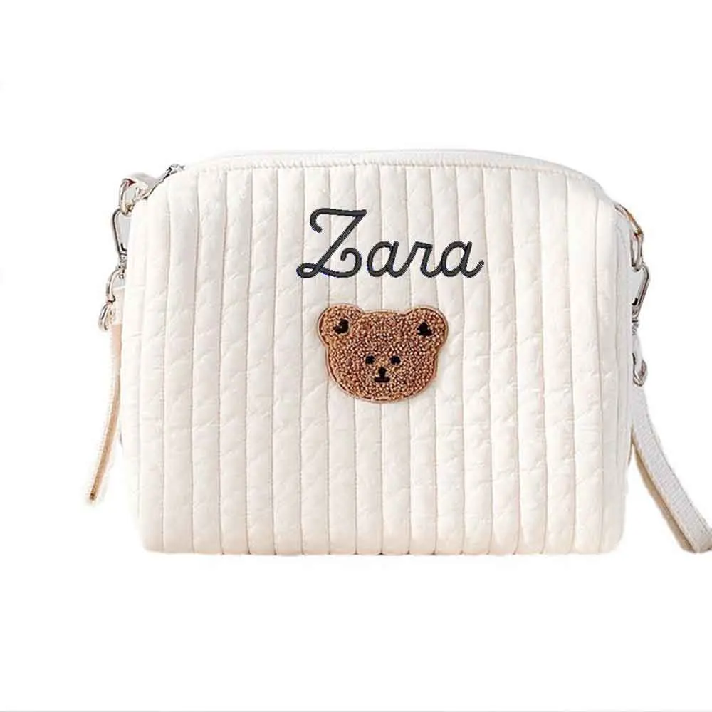 Personalized Embroidered Name Mommy Bag Multifunctional Cute Bear Diaper Storage Handbag for Baby Stroller Outdoor Storage