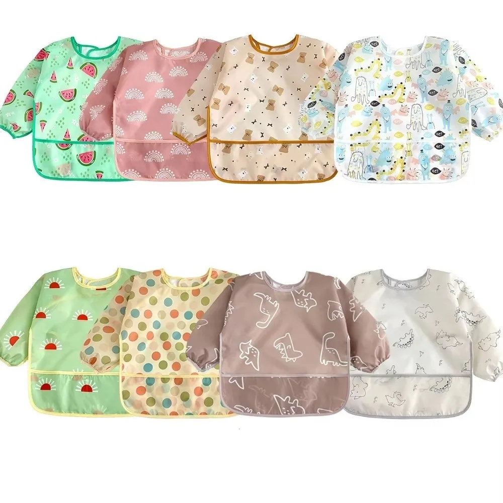 New Waterproof Bibs Adjustable Protective Front Full Sleeve Apron Easy Clean Long Sleeve Feeding Smock