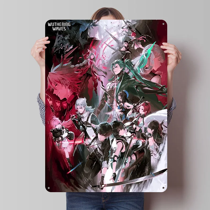Wuthering Waves Spielcharaktere Blechposter Maßgefertigte Wandkunst Vintage Metallschilder Retro Blechschild für Heimdekorationen
