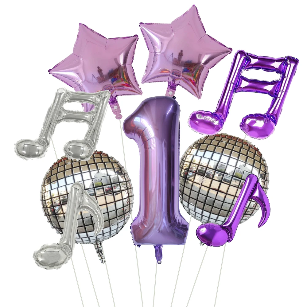 9Pcs Kpop Music Birthday Inflatable Disco Ball Microphone Musical Note Music Foil Balloons Decoration for Birthday Gift