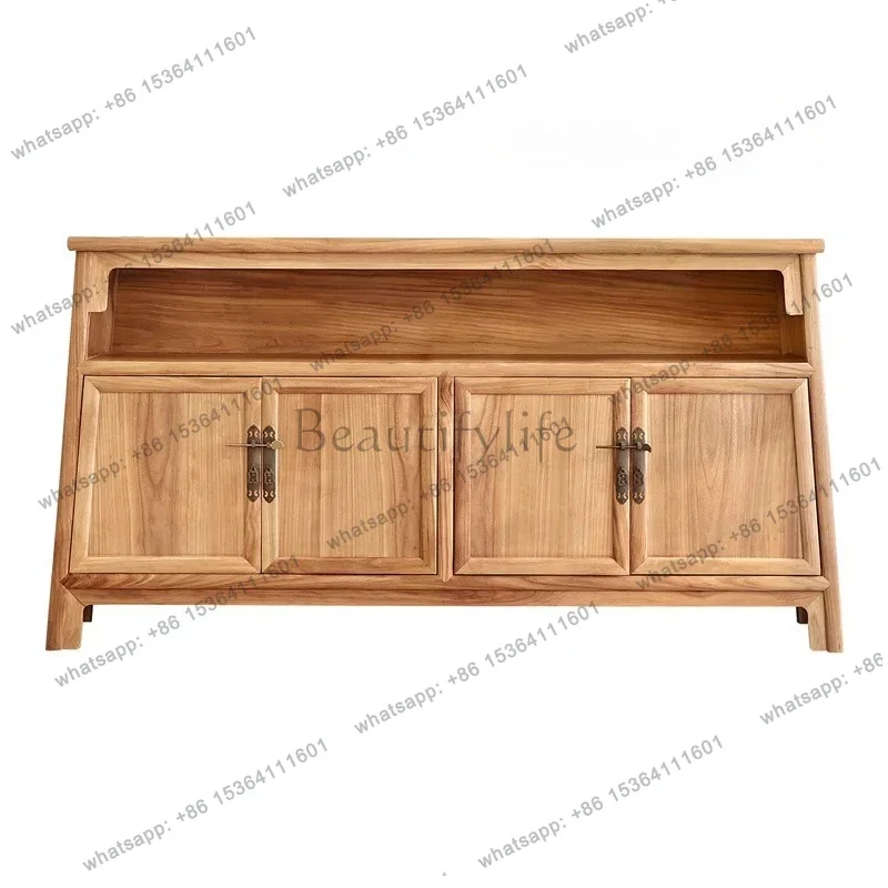 

yj5 New Chinese-style entrance cabinet Solid wood living room locker Elm dining side cabinet Liangge Zen