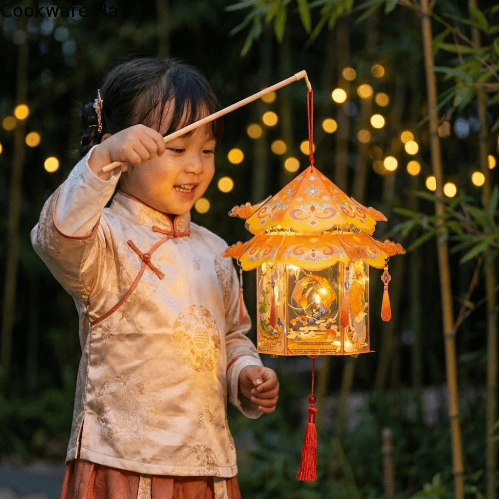 PVC Mid-Autumn Festival Lantern Portable Removable Handheld Lantern Button Battery Operated Lightweight Hanging LED Lantern