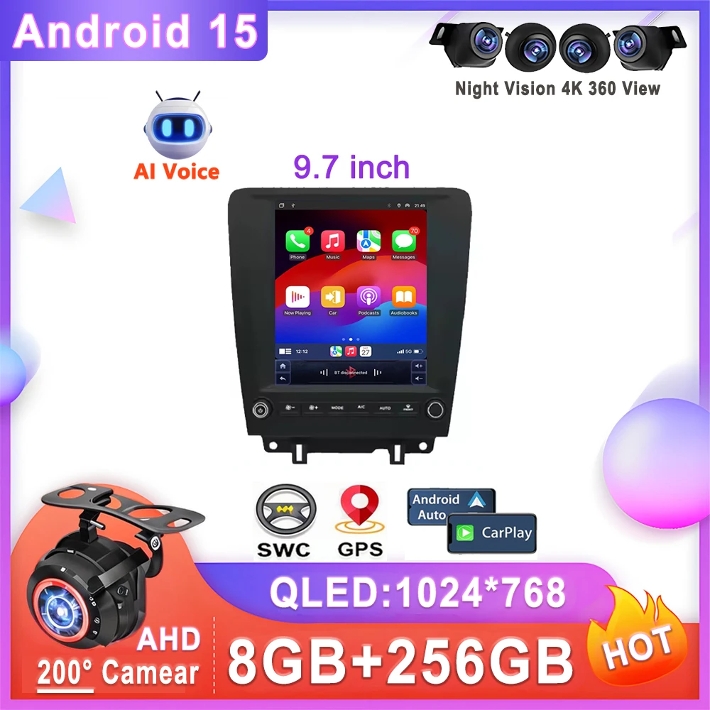 9.7 inch Car Stereo Auto Radio Android 15 For Ford Mustang 2013-2014 Stereo Head Unit Multimedia Player No 2din DVD QLED Screen