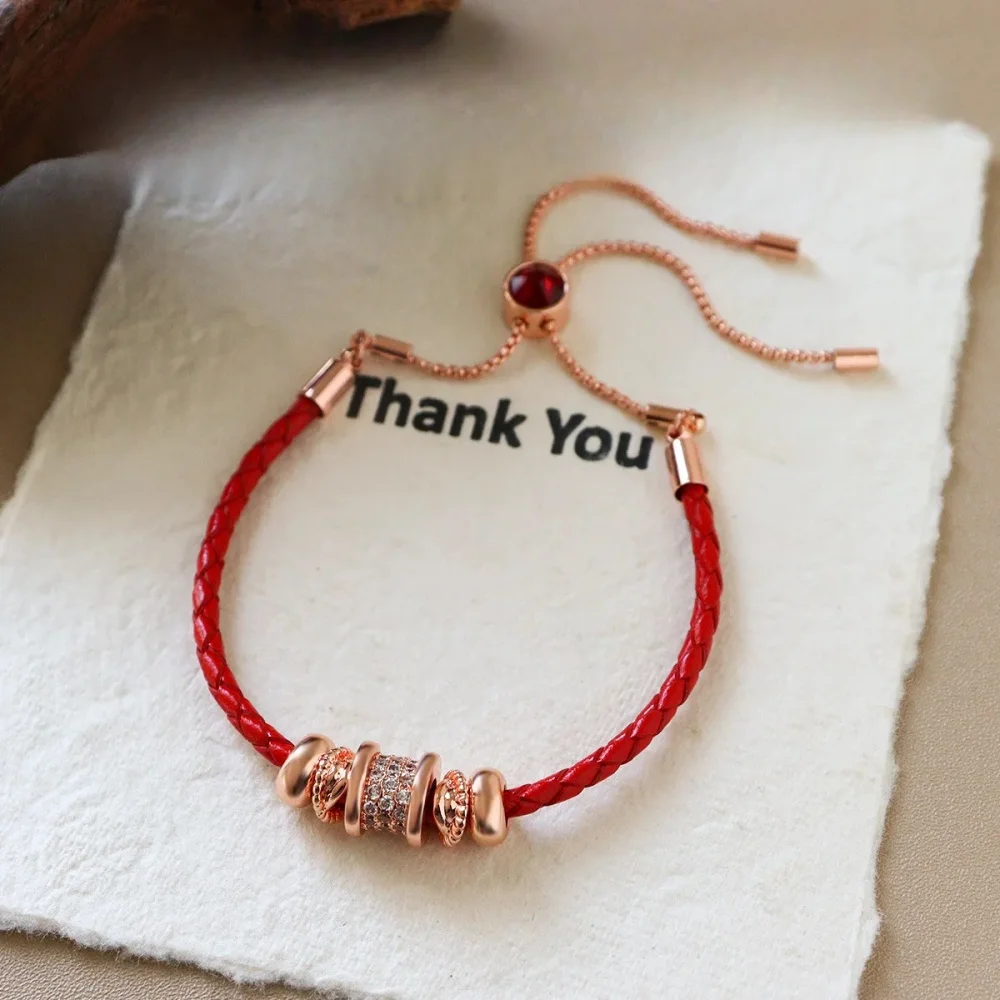 Zircon Red String Bracelet for Women, Adjustable Pull Cord Fashion Wristband Elegant Daily Wear Jewelry