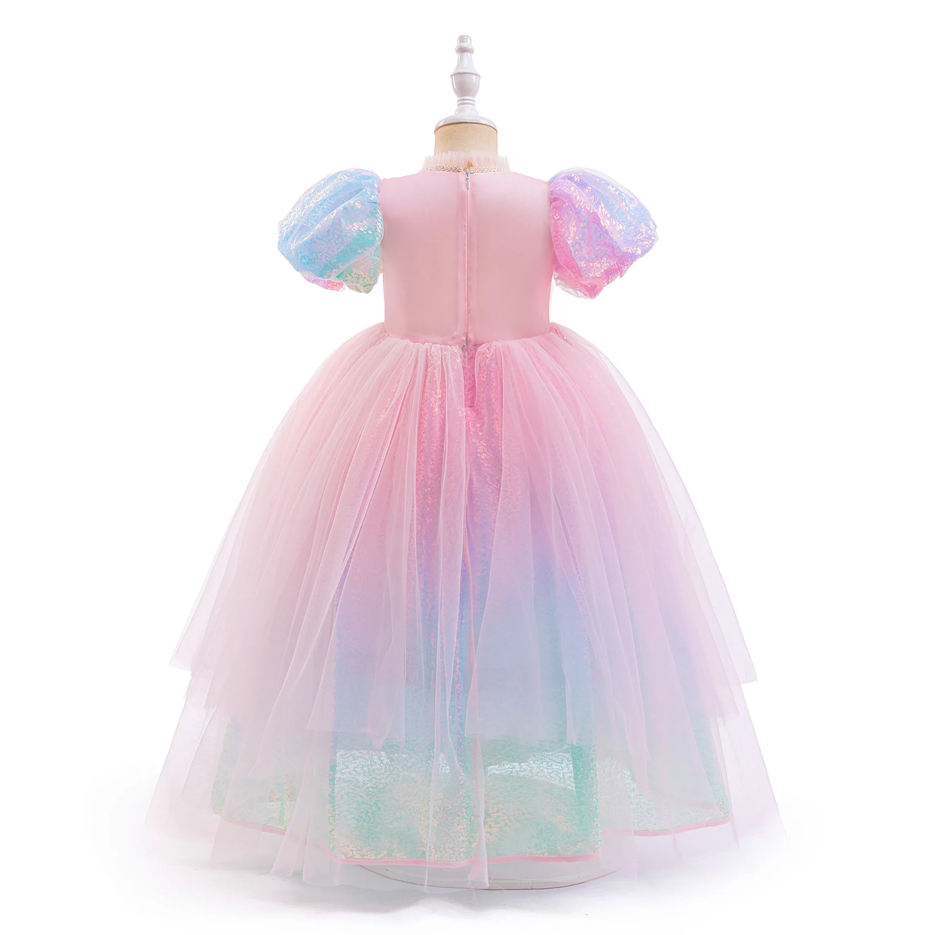 Colorful Beading Party Dress Sleeping Princess Gown Girls Pink Shining Tutu Dresses For Kids Formal Evening Birthday Vestidos