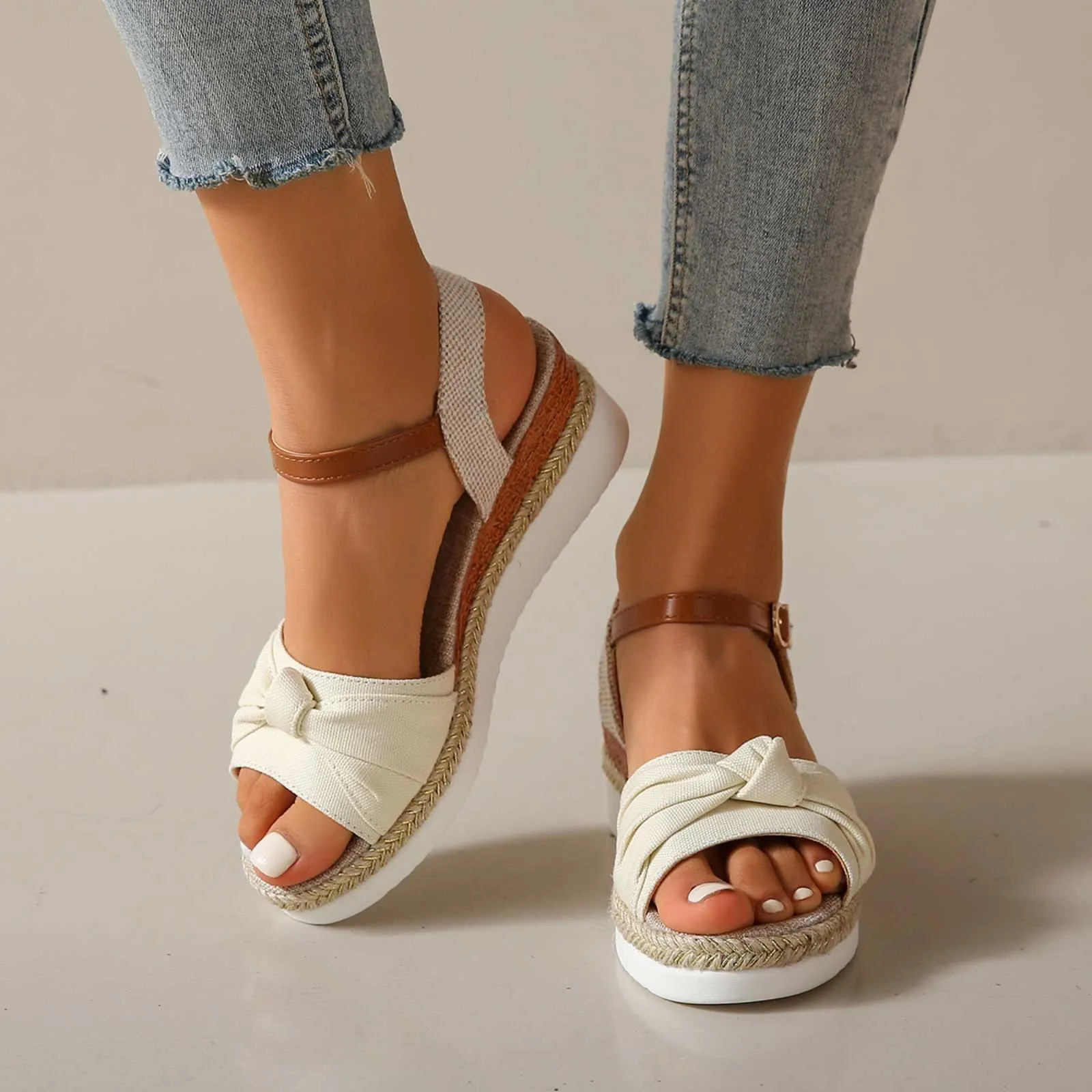 

Women Fashion Platform Sandals 2024 Summer Peep Toe Wedges Gladiator Sandals Woman Non Slip Thick Soled Beach Shoes Plus Size