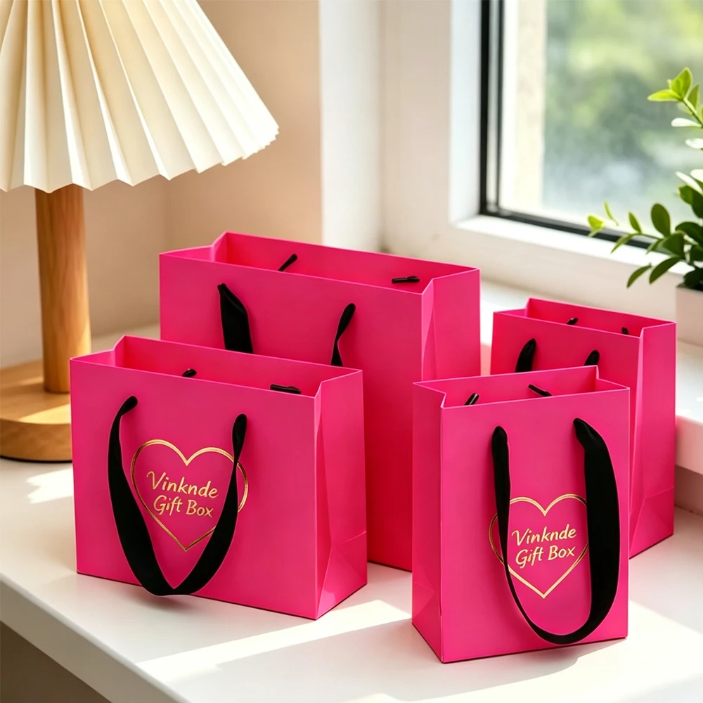 

24/50/100Pcs Custom Logo Rose Paper Jewelry Tote Bag Small Gift Earrings Perfume Flowers Packaging Bags Wedding Shopping Storage