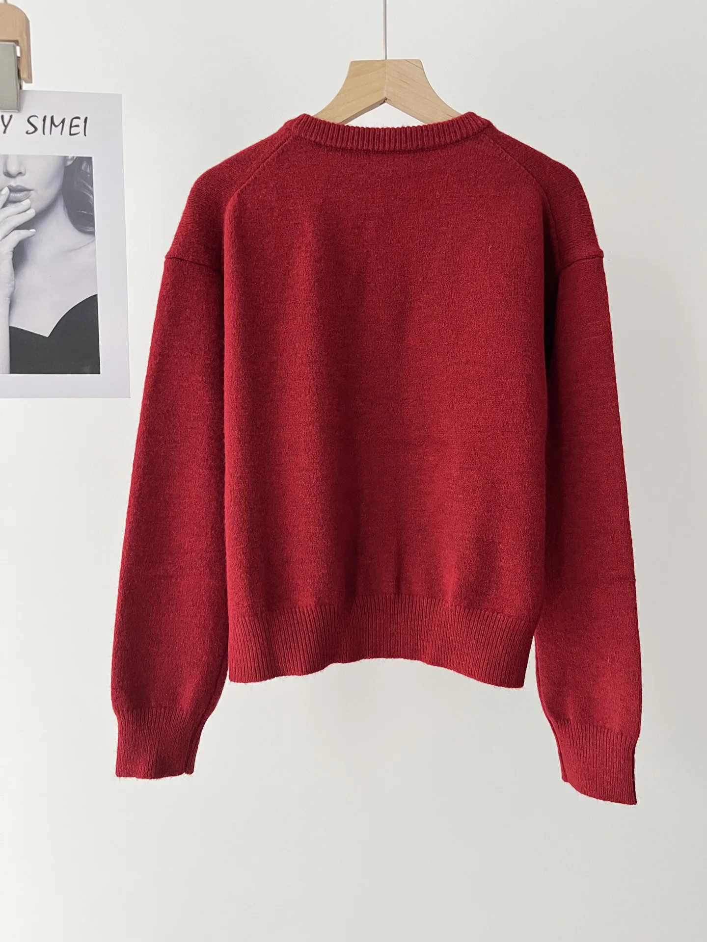 Literary fresh wind bouquet jacquard red knitted cardigan women's sweater autumn and winter 51c-5985