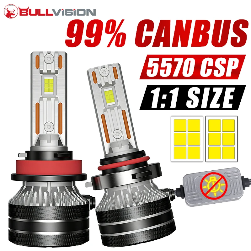 K5C H7 LED 60000LM Headlights Canbus H1 H4 H11 9012 HIR2 H8 H9 H13 9007 9005 9006 HB3 HB4 H27 881 High Power 6000K 5570 CSP Chip