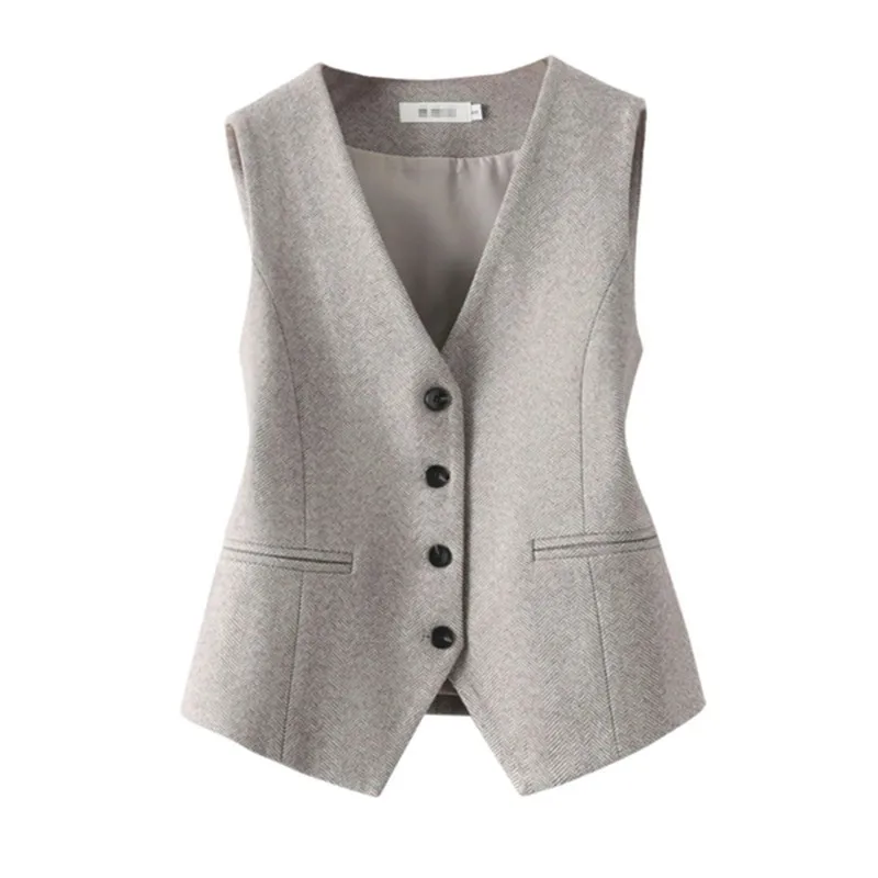 

Fashion V-Neck Woolen Vest Women Autumn Winter New Korean Single-Breasted Sleeveless Jacket Casual Waistcoat Female Tops W158