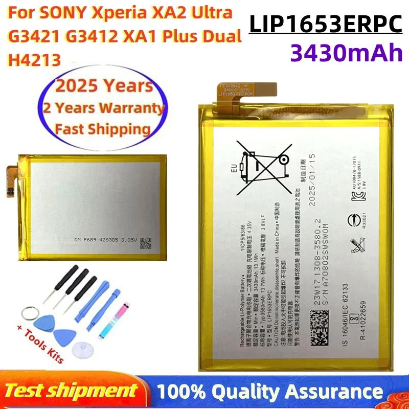 

100% Original For SONY Xperia XA2 Ultra G3421 G3412 XA1 Plus Dual H4213 LIP1653ERPC 3430mAh Battery Bateria+Tools