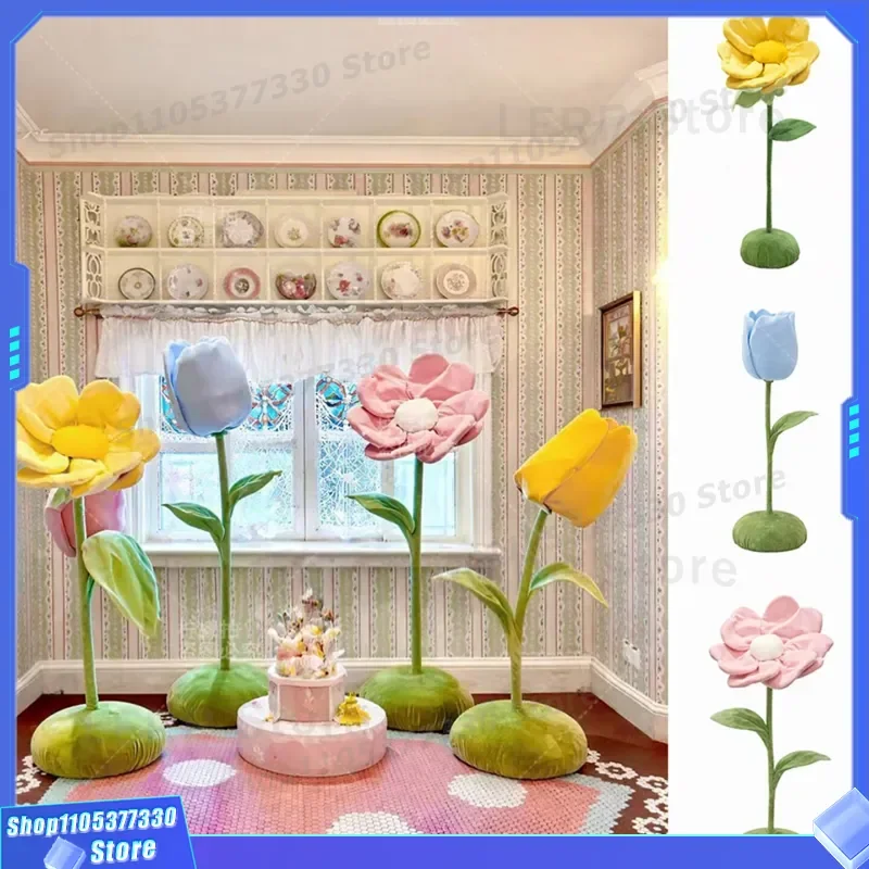 Giant Flower Plush Fabric Prop for Party Background Decoration Shop Window Display Photo Booth Ornament Arrangement Clock In