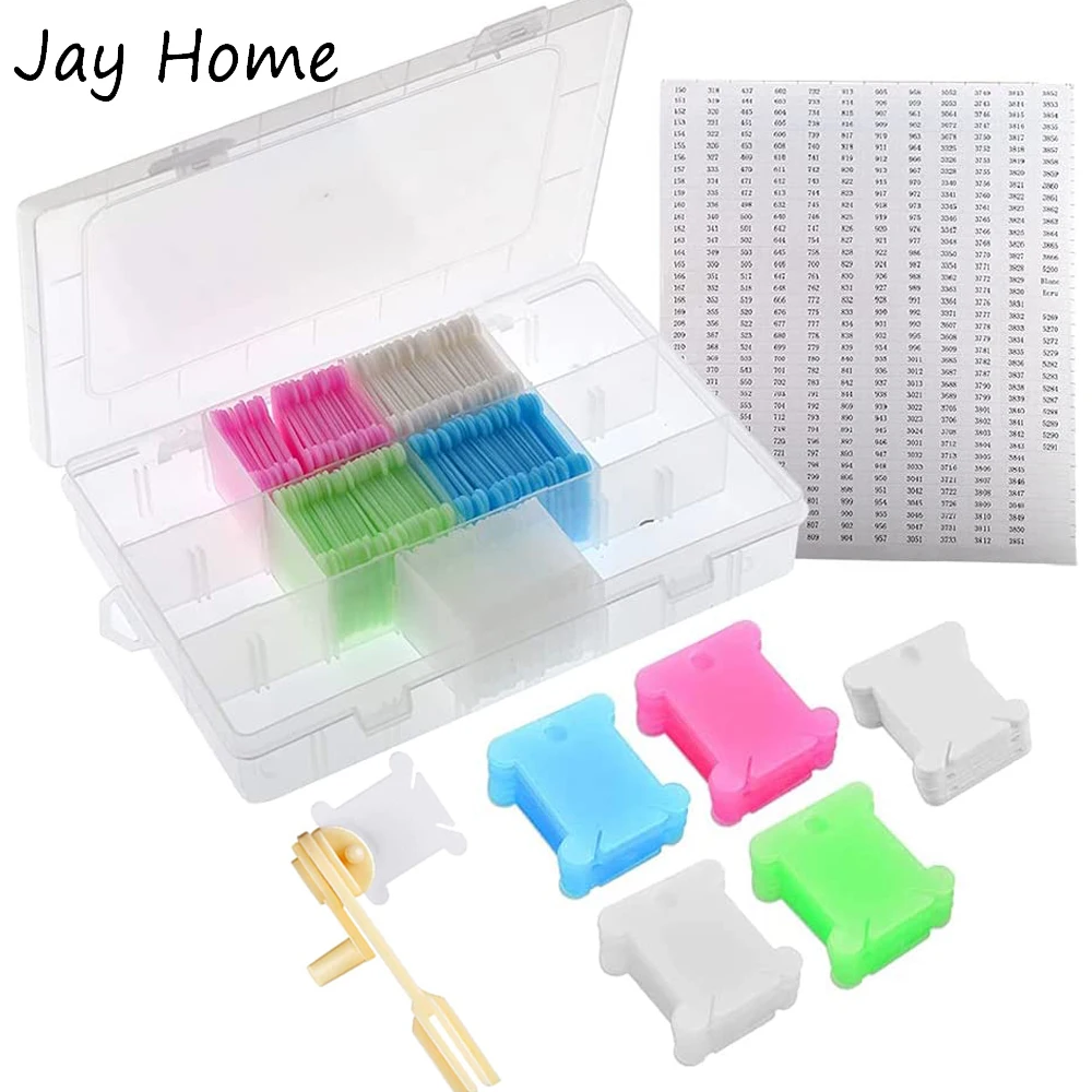 

50PCS Colorful Plastic Floss Bobbins with Embroidery Floss Organizer Box & Number Stickers & Floss Winder DIY Sewing Embroidery