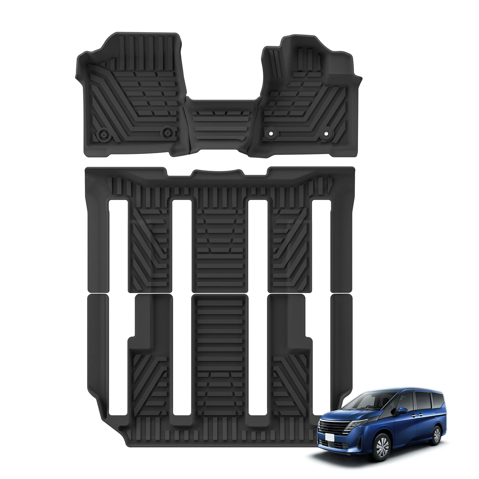 Smabee Right Drive for Nissan SERENA C28 E-POWER Hybrid 7Seater 2023 2024（Only Sliding Rail Version）Car Trunk Floor Mats Black