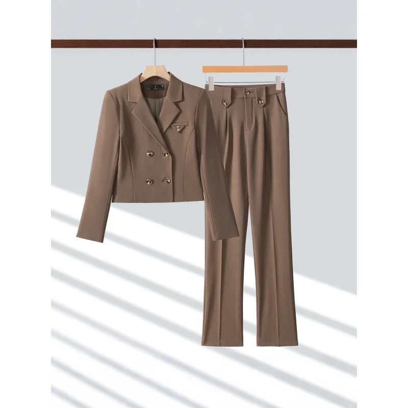 Women's Petite Suit Set, New Autumn Style, Elegant Short Professional Outfit, Two-Piece Long-Sleeve Fashion Slim-Fit Blazer