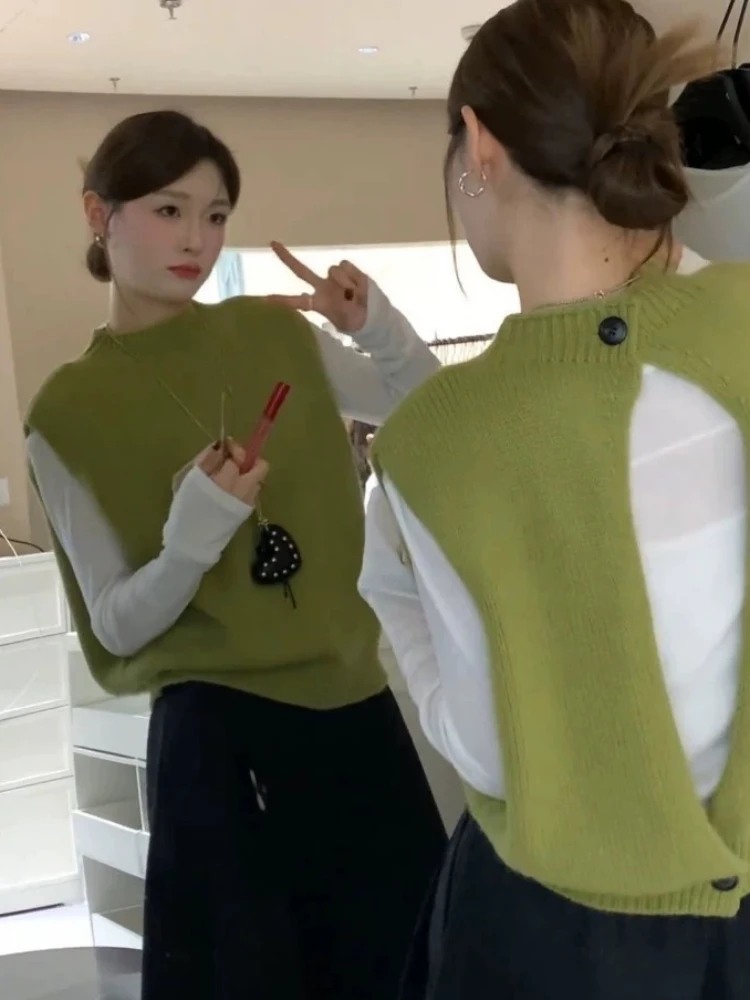 

French Sle Knitted Svel Vest Women's Autumn Winter Faion Layering Base irt Two-Piece Set Soft Medium Stretch Fabric