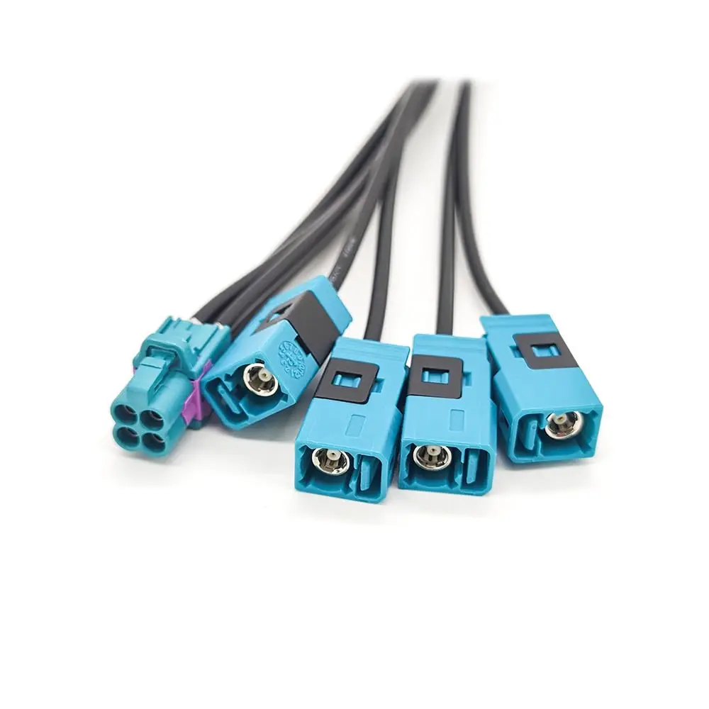 Mini Fakra 4 in 1 Z Straight Jack Female Four Ports Vehicle LVDS Cable Adapter RF Coaxial Extension 50CM（Compatible with