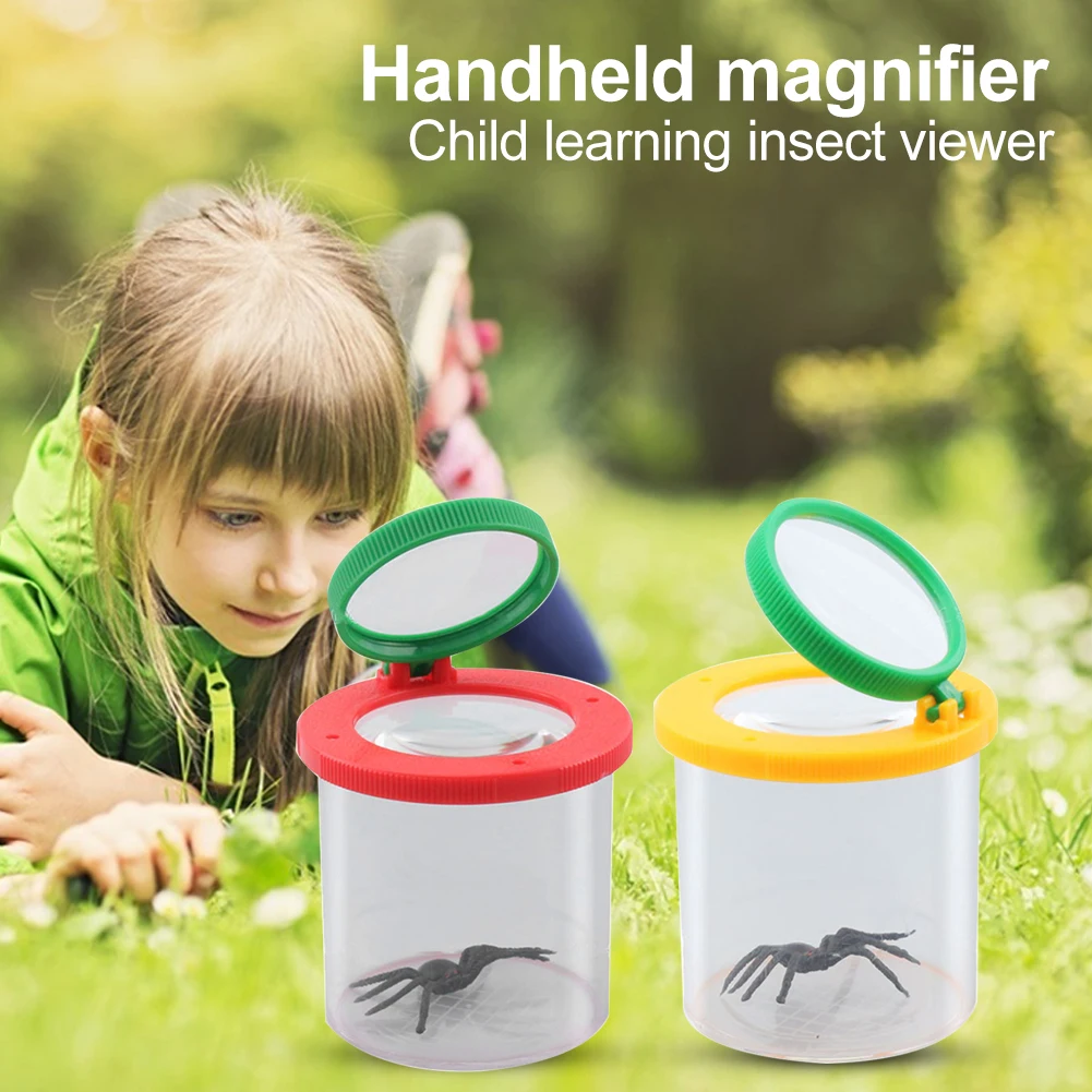 Portable Children Crawlers Animal Spider Insect Box 3X 6X Magnifying Glass Jar Insect Box for Science Nature Exploration