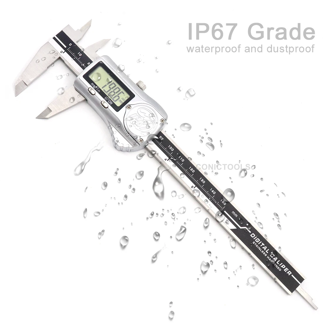 IP67 Waterproof & Dustproof Digital Caliper, High Precision Stainless Steel Electronic Vernier Caliper